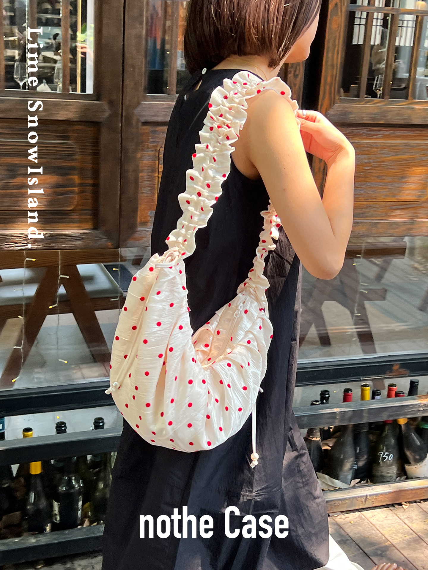 Pleated Lace Polka Dot Dumpling Crossbody Bag with Drawstring & Zipper - Berry Ripple Floral Print Canvas Style Pleated Lace Polka Dot Dumpling Crossbody Bag with Drawstring & Zipper - Berry Ripple Floral Print Canvas Style