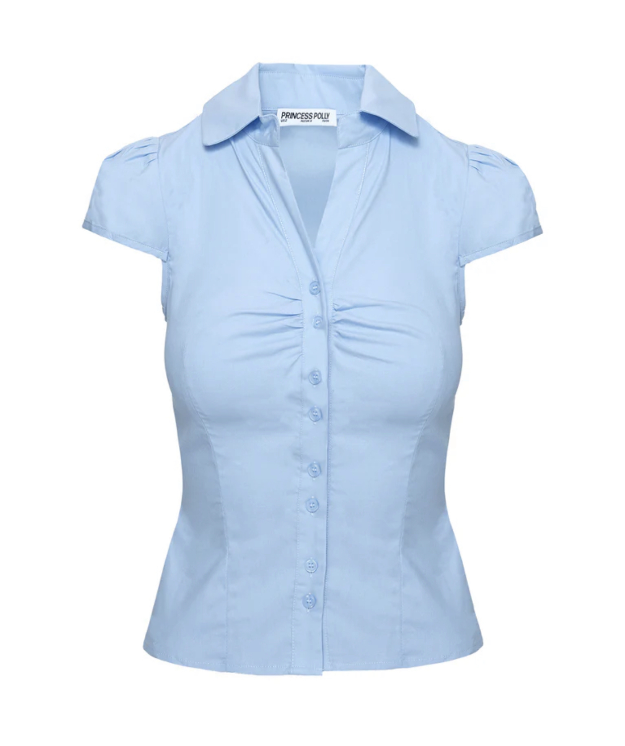 Pleated Waist Solid Color Short Sleeve Shirt - Comfortable Pure Cotton American Style for Spring/Summer Spicy Girl Vibes