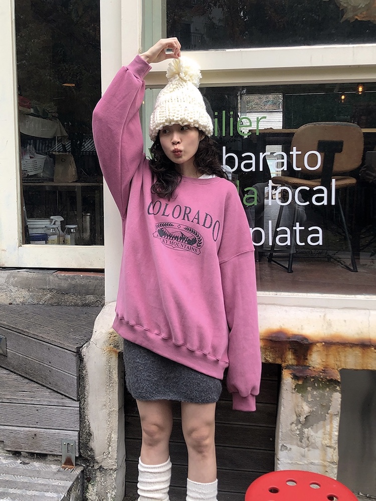 Plum Pink Sweatshirt with French Blended Circle Knit Skirt - Chic Y2K Korean Style Short Skirt Outfit for Trendy Looks