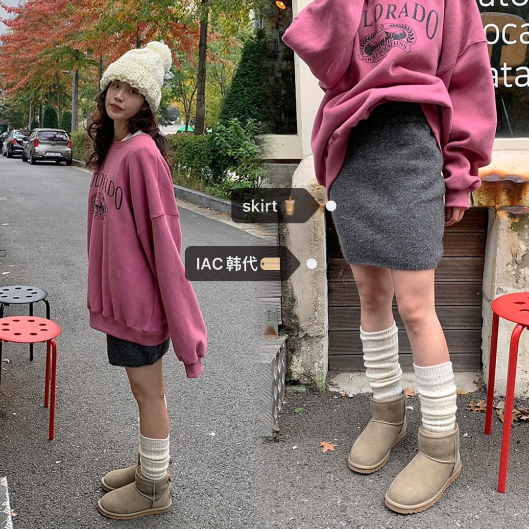 Plum Pink Sweatshirt with French Blended Circle Knit Skirt - Chic Y2K Korean Style Short Skirt Outfit for Trendy Looks Plum Pink Sweatshirt with French Blended Circle Knit Skirt - Chic Y2K Korean Style Short Skirt Outfit for Trendy Looks