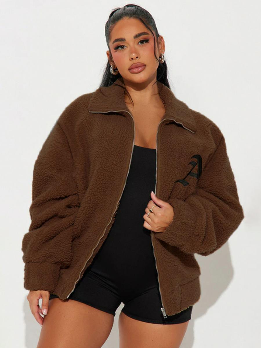 Plus Size Lamb Wool Loose Zipper Cardigan Coat with Lapel - Casual Warm Fashion for Autumn Winter