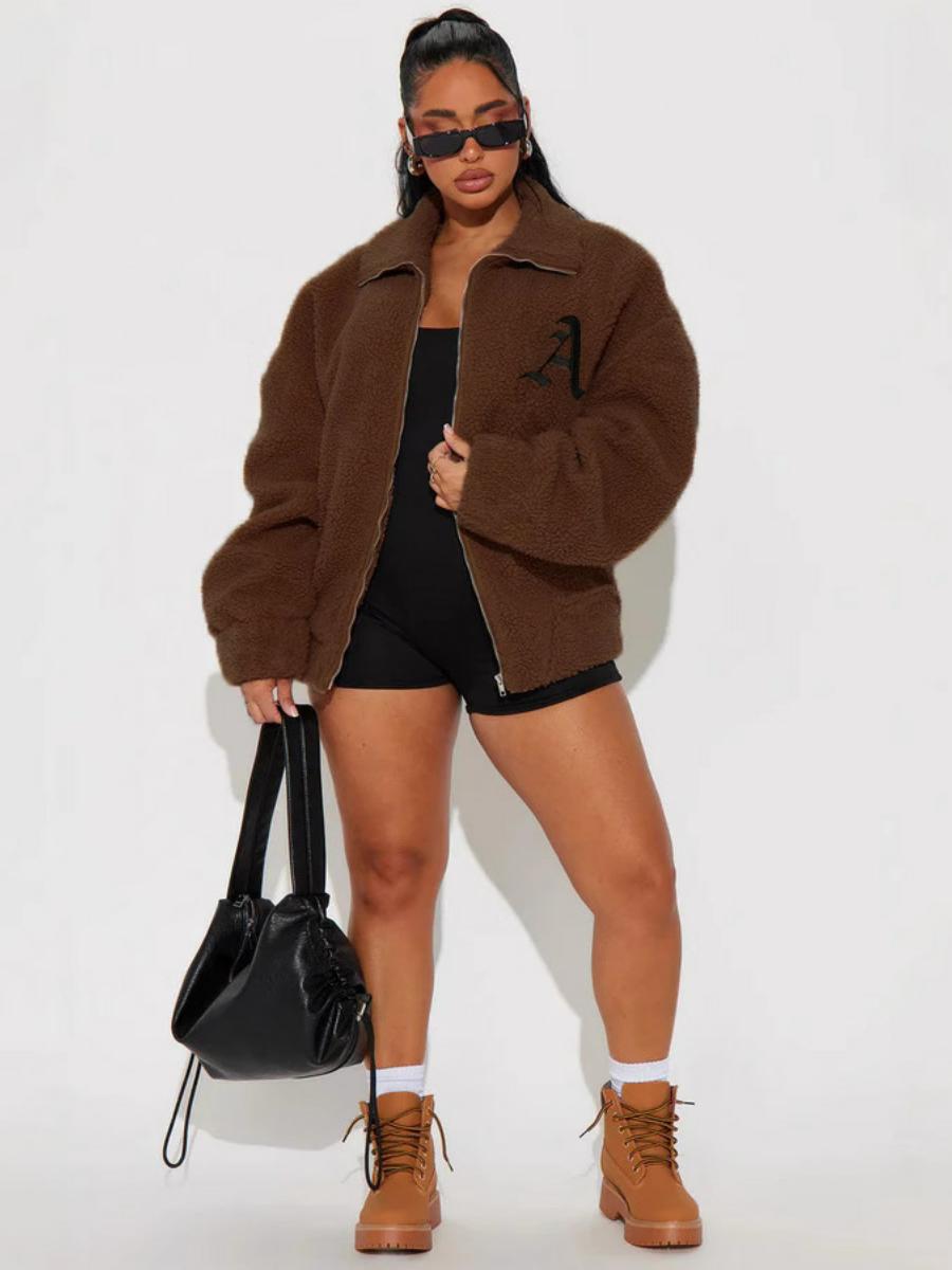 Plus Size Lamb Wool Loose Zipper Cardigan Coat with Lapel - Casual Warm Fashion for Autumn Winter Plus Size Lamb Wool Loose Zipper Cardigan Coat with Lapel - Casual Warm Fashion for Autumn Winter