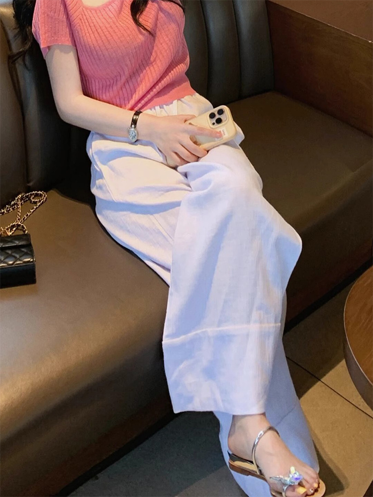 Plus Size Women's 2025 Summer High Waist Slim Straight Leg Pants - Casual Loose Wide Leg Floor-Length Trousers Plus Size Women's 2025 Summer High Waist Slim Straight Leg Pants - Casual Loose Wide Leg Floor-Length Trousers