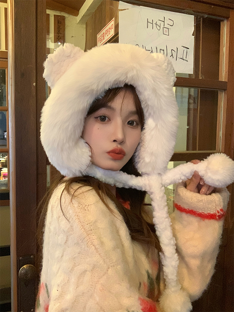 Plush Bear Ear Fisherman Hat for Women - Thickened Winter Lei Feng Style with Warm Ear Protection Plush Bear Ear Fisherman Hat for Women - Thickened Winter Lei Feng Style with Warm Ear Protection
