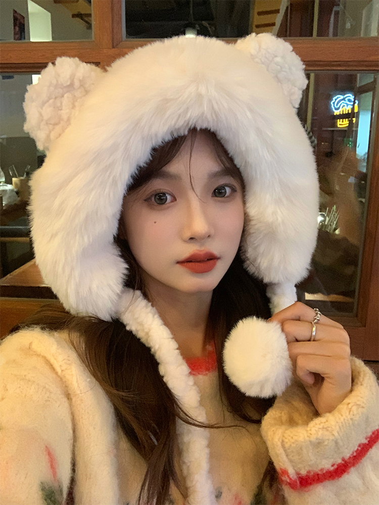 Plush Bear Ear Fisherman Hat for Women - Thickened Winter Lei Feng Style with Warm Ear Protection Plush Bear Ear Fisherman Hat for Women - Thickened Winter Lei Feng Style with Warm Ear Protection