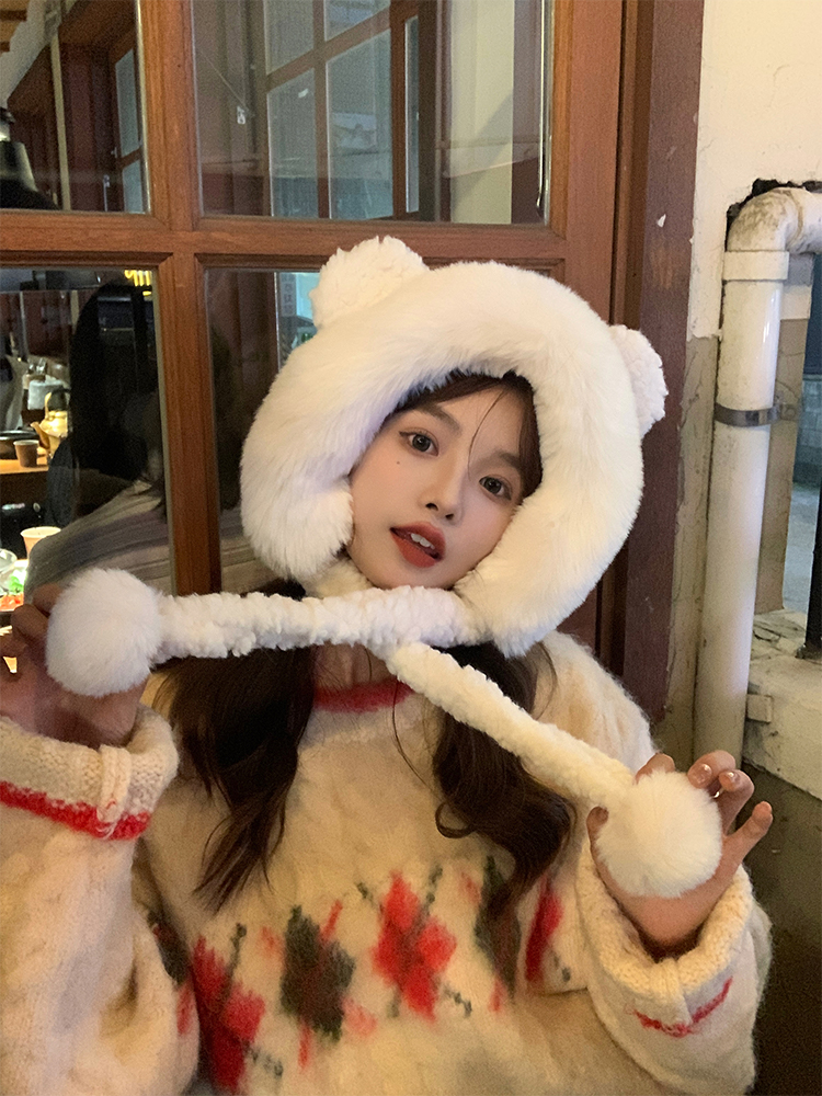 Plush Bear Ear Fisherman Hat for Women - Thickened Winter Lei Feng Style with Warm Ear Protection