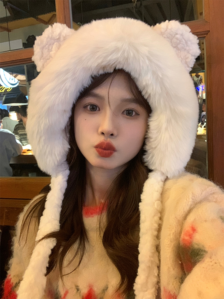 Plush Bear Ear Fisherman Hat for Women - Thickened Winter Lei Feng Style with Warm Ear Protection Plush Bear Ear Fisherman Hat for Women - Thickened Winter Lei Feng Style with Warm Ear Protection
