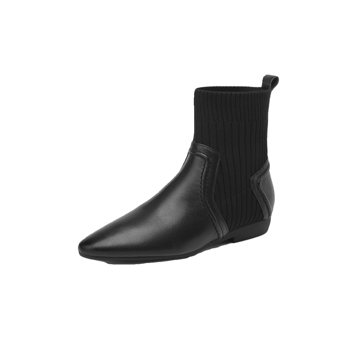Pointed Toe Flat-Bottom Elastic Sock Boots - Low-Heeled Knitted Wool Short Martin Boots in Genuine Leather, Sizes 41-43 Pointed Toe Flat-Bottom Elastic Sock Boots - Low-Heeled Knitted Wool Short Martin Boots in Genuine Leather, Sizes 41-43