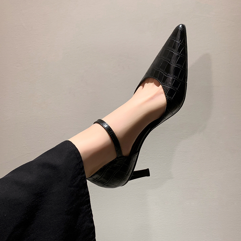 Pointed Toe One-Strap Hollow-Out Open-Toe High-Heeled Shoes - Trendy Shallow Mouth Design for Y2K and Internet Celebrity Style Pointed Toe One-Strap Hollow-Out Open-Toe High-Heeled Shoes - Trendy Shallow Mouth Design for Y2K and Internet Celebrity Style