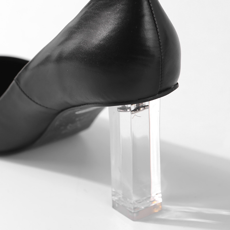 Pointed Toe Transparent Crystal High Heels - Elegant Genuine Leather Women's Loafers for Spring & Autumn - European Style Fashion Pointed Toe Transparent Crystal High Heels - Elegant Genuine Leather Women's Loafers for Spring & Autumn - European Style Fashion