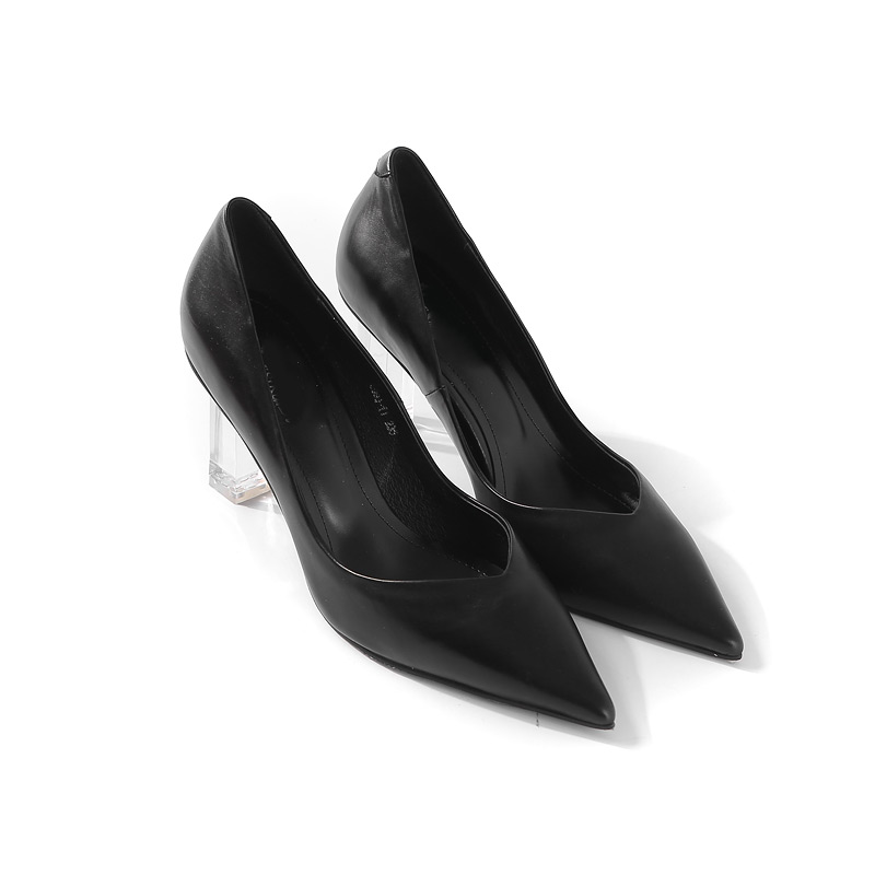 Pointed Toe Transparent Crystal High Heels - Elegant Genuine Leather Women's Loafers for Spring & Autumn - European Style Fashion Pointed Toe Transparent Crystal High Heels - Elegant Genuine Leather Women's Loafers for Spring & Autumn - European Style Fashion