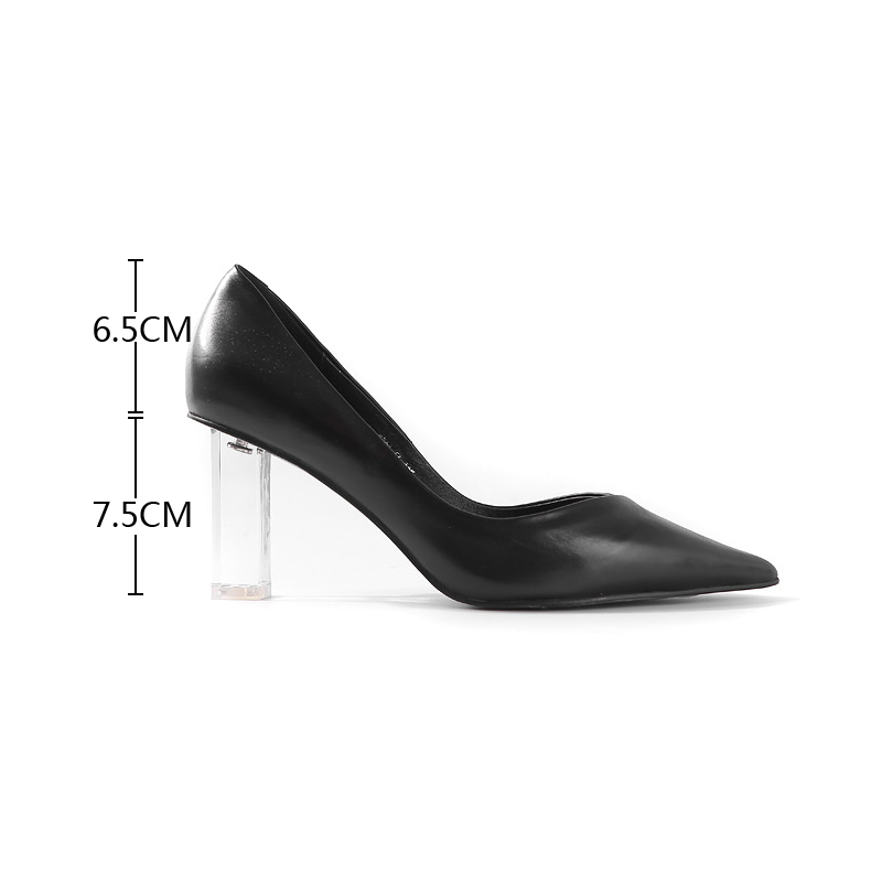 Pointed Toe Transparent Crystal High Heels - Elegant Genuine Leather Women's Loafers for Spring & Autumn - European Style Fashion Pointed Toe Transparent Crystal High Heels - Elegant Genuine Leather Women's Loafers for Spring & Autumn - European Style Fashion