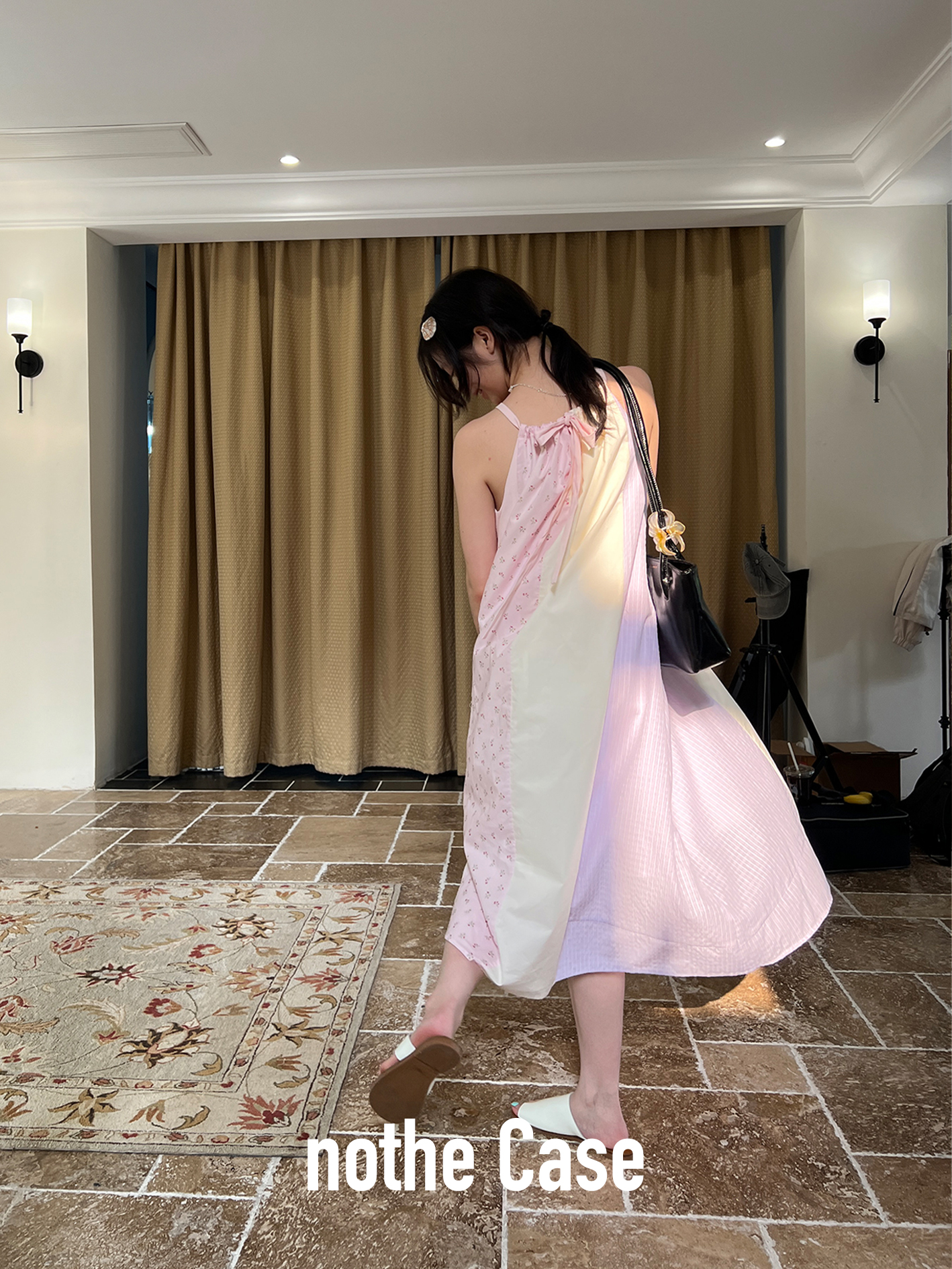 Powder Purple Floral Patchwork Spaghetti Strap Dress for Vacation, Honey Flower Design, Trendy Summer Fashion, Y2K Style Powder Purple Floral Patchwork Spaghetti Strap Dress for Vacation, Honey Flower Design, Trendy Summer Fashion, Y2K Style