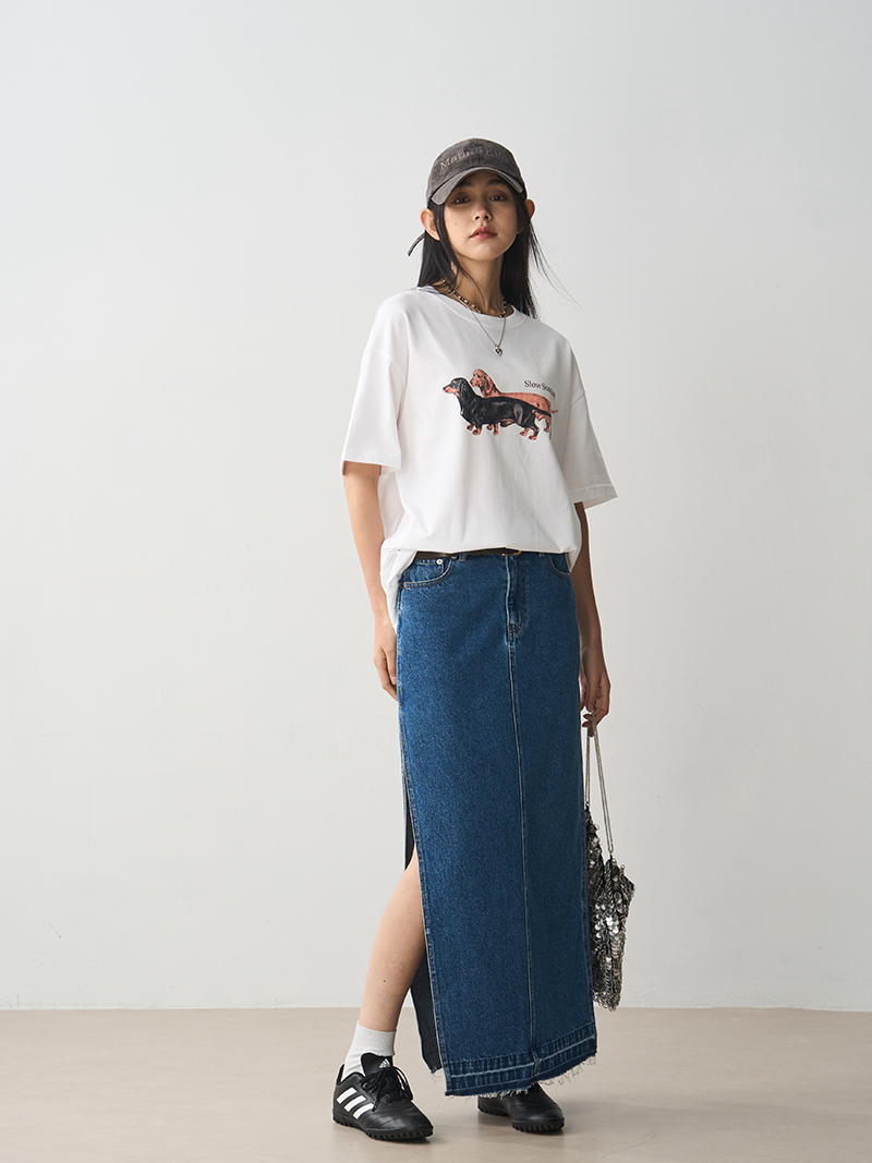 Pure Cotton Sausage Dog Printed T-Shirt - White Loose Fit Short Sleeve Round Neck Top for Casual 90s Y2K Style Pure Cotton Sausage Dog Printed T-Shirt - White Loose Fit Short Sleeve Round Neck Top for Casual 90s Y2K Style