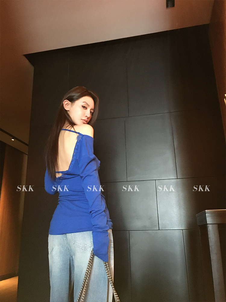 Pure Desire Backless Lace Splicing Long Sleeve Top - Slim Fit Women's T-Shirt for Spring Summer - Trendy Y2K Style Pure Desire Backless Lace Splicing Long Sleeve Top - Slim Fit Women's T-Shirt for Spring Summer - Trendy Y2K Style