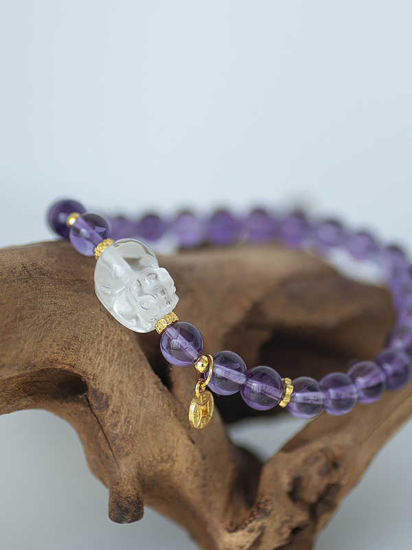 Purple Amethyst and White Crystal Pi Xiu Bracelet - Gold-Plated Light Luxury Wealth Accessory for Birthdays and Special Occasions Purple Amethyst and White Crystal Pi Xiu Bracelet - Gold-Plated Light Luxury Wealth Accessory for Birthdays and Special Occasions