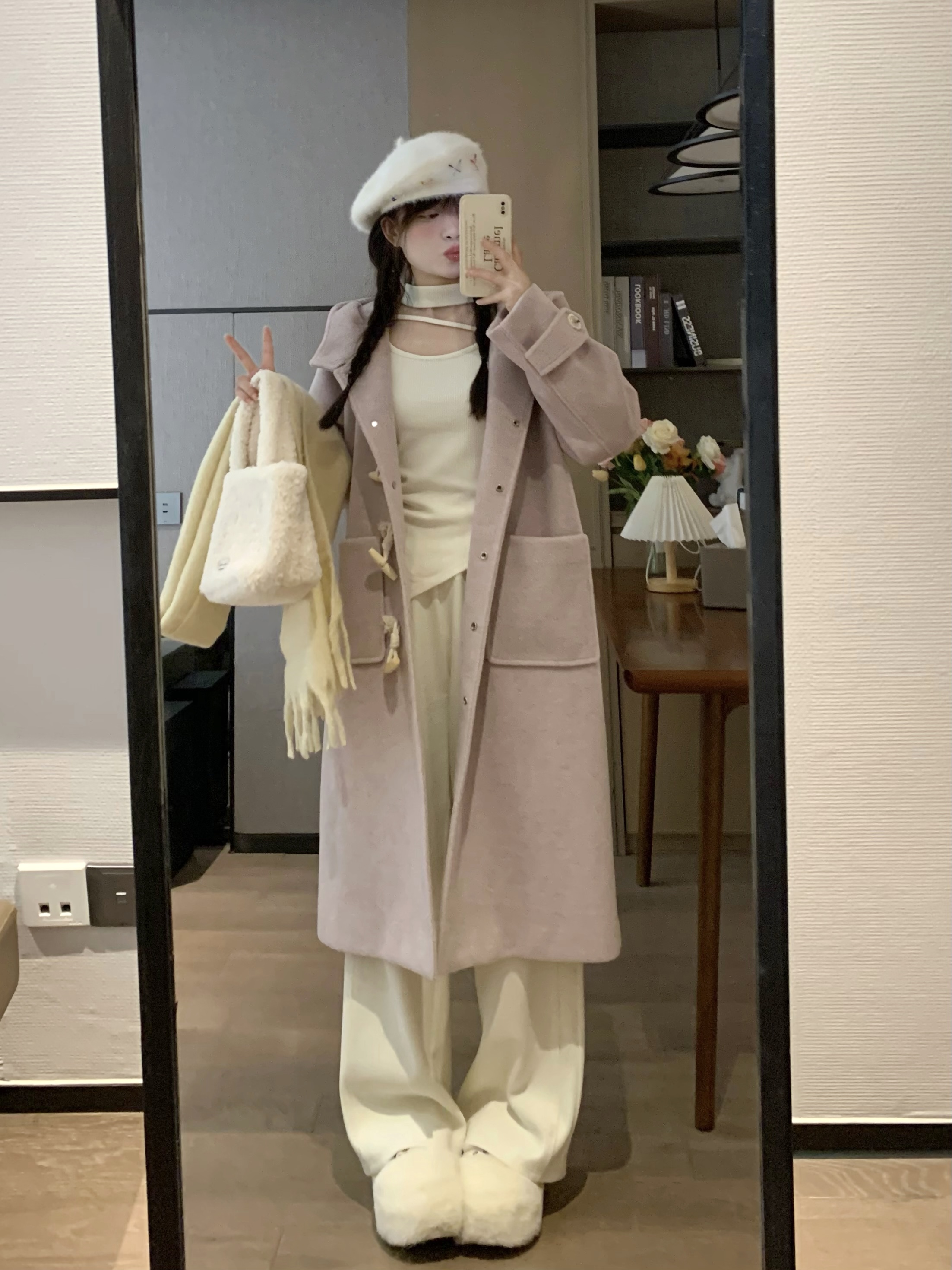 Purple Horn Button Thick Woolen Coat for Women - Sweet Autumn Winter Style, Cozy Gentle Design, Perfect for Chic Seasonal Layering Purple Horn Button Thick Woolen Coat for Women - Sweet Autumn Winter Style, Cozy Gentle Design, Perfect for Chic Seasonal Layering