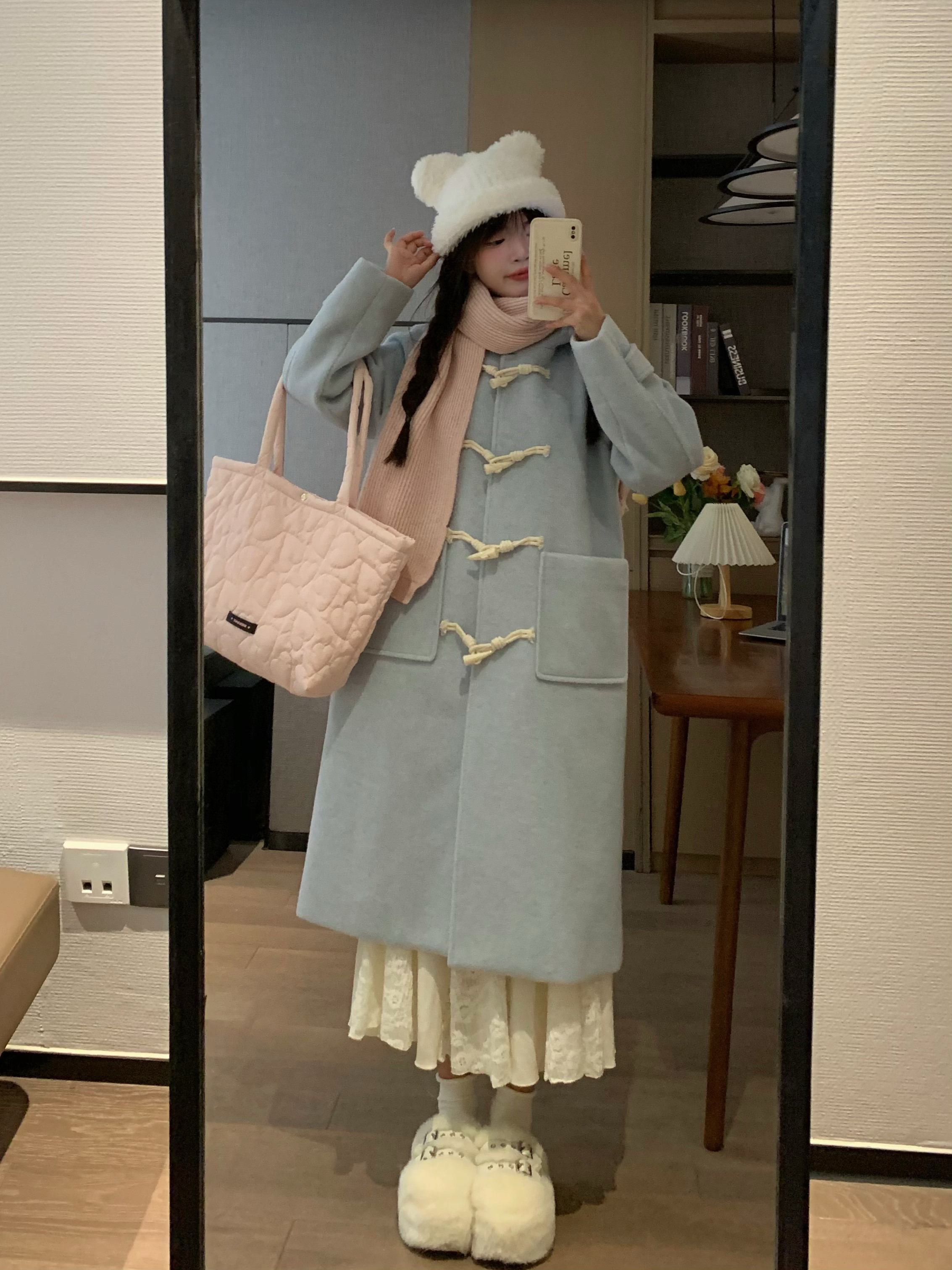 Purple Horn Button Thick Woolen Coat for Women - Sweet Autumn Winter Style, Cozy Gentle Design, Perfect for Chic Seasonal Layering