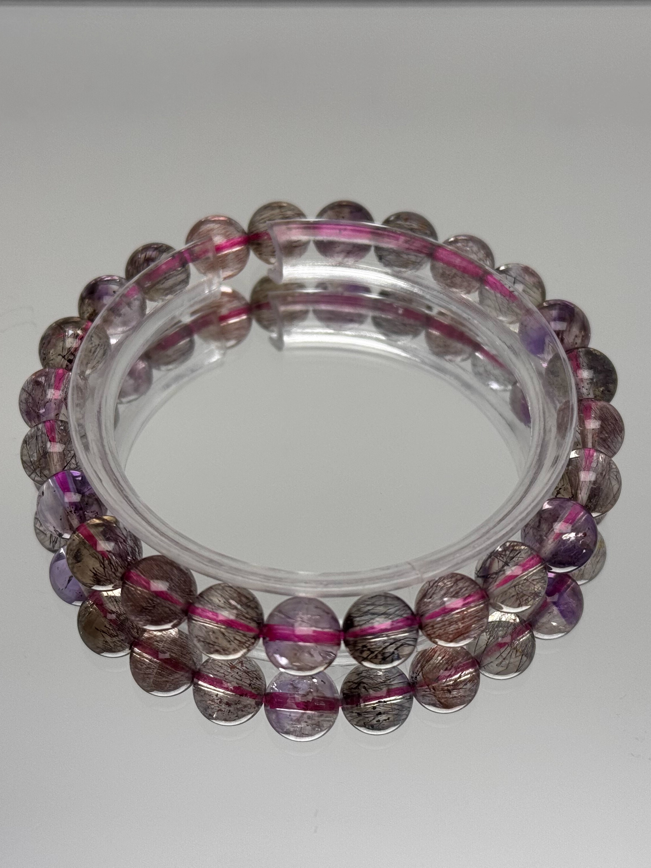 Purple Super Seven Crystal Bracelet for Women - Natural Fairy Design with Fireworks Beads and Black Currant Accents, Boho Style