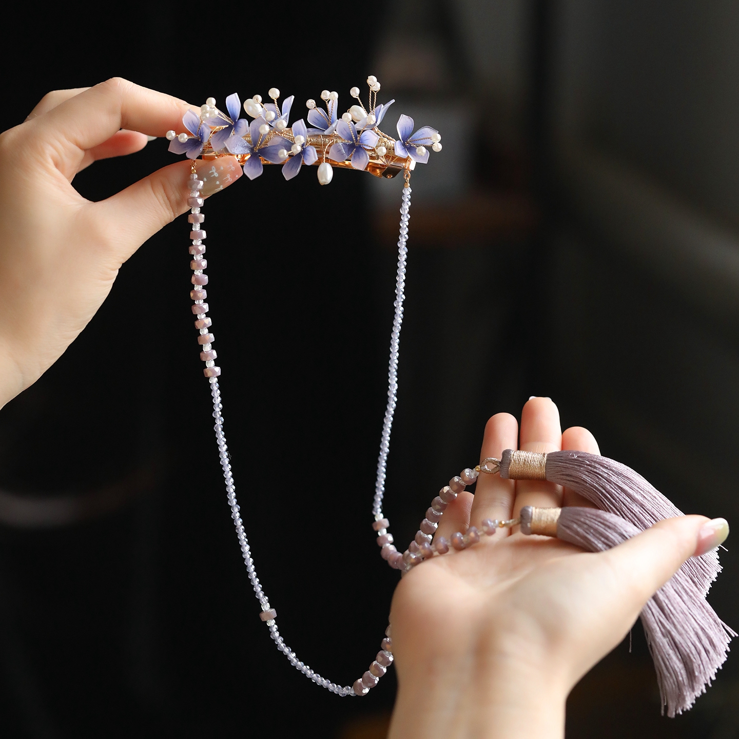 Purple Tassel Hanfu Headpiece - Ancient Style Chinese Hairpin Clip for Girls, Spring Accessory for Horse-Face Skirt