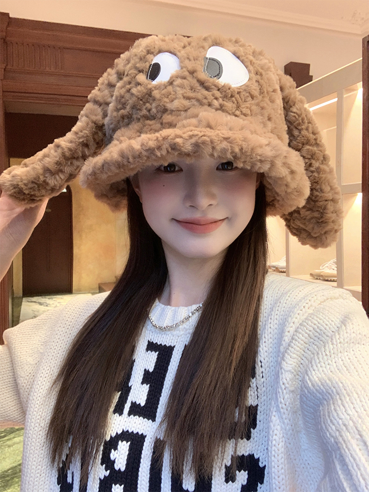 Quirky Long-Eared Dog Plush Hat for Women - Cute Warm Bucket Hat for Autumn and Winter, Perfect Fisherman Style Accessory Quirky Long-Eared Dog Plush Hat for Women - Cute Warm Bucket Hat for Autumn and Winter, Perfect Fisherman Style Accessory