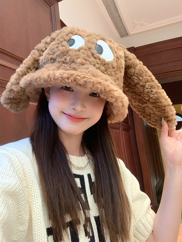 Quirky Long-Eared Dog Plush Hat for Women - Cute Warm Bucket Hat for Autumn and Winter, Perfect Fisherman Style Accessory Quirky Long-Eared Dog Plush Hat for Women - Cute Warm Bucket Hat for Autumn and Winter, Perfect Fisherman Style Accessory
