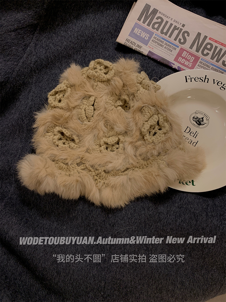 Rabbit Fur Fisherman Hat for Women - Thick Knit Winter Hat 2025, Warm and Stylish for Autumn, Flattering Face Shape