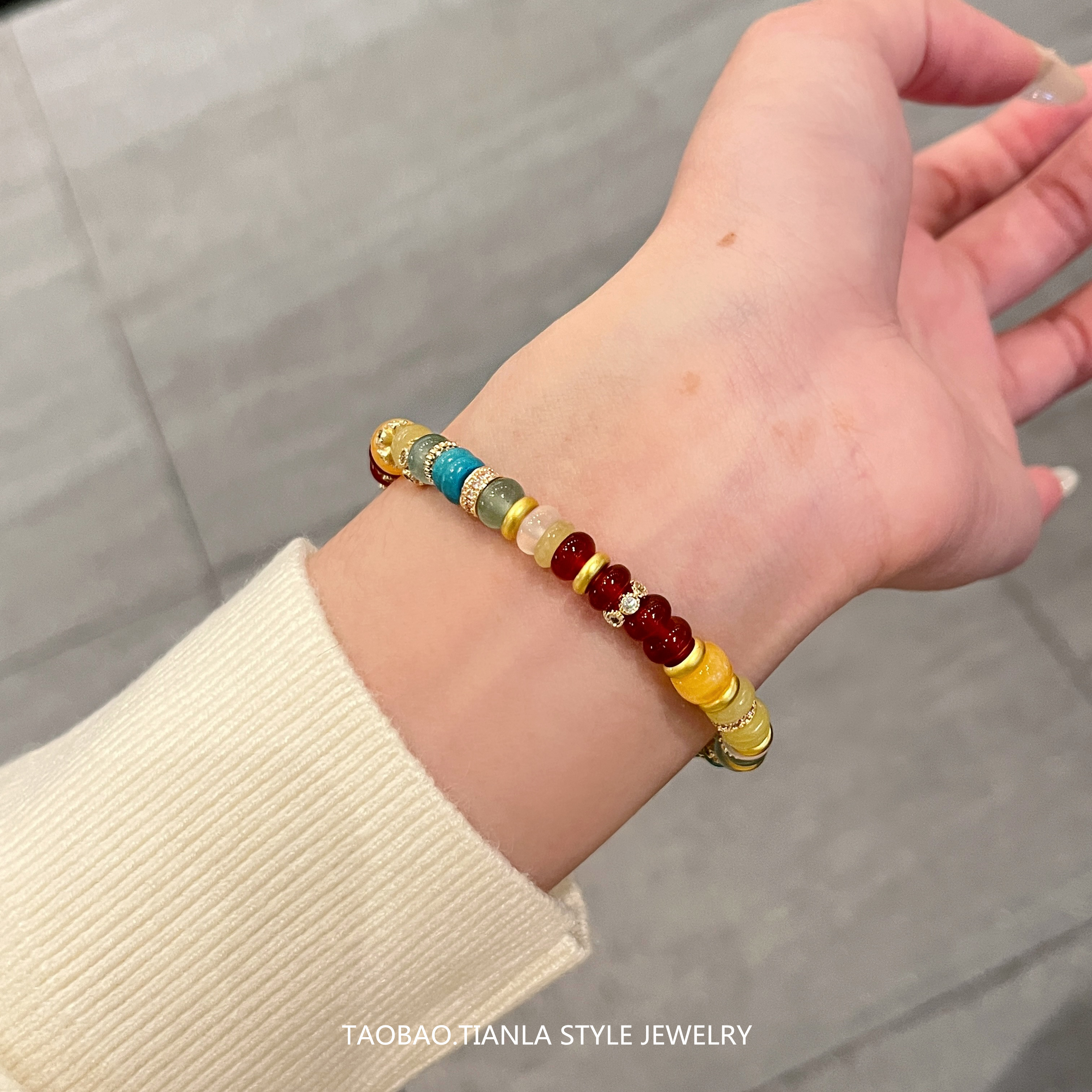 Rainbow Beaded Bracelet for Women - Minimalist Elegant Jewelry, Versatile Niche Design, High-End Style, Fresh Fashion Accessory