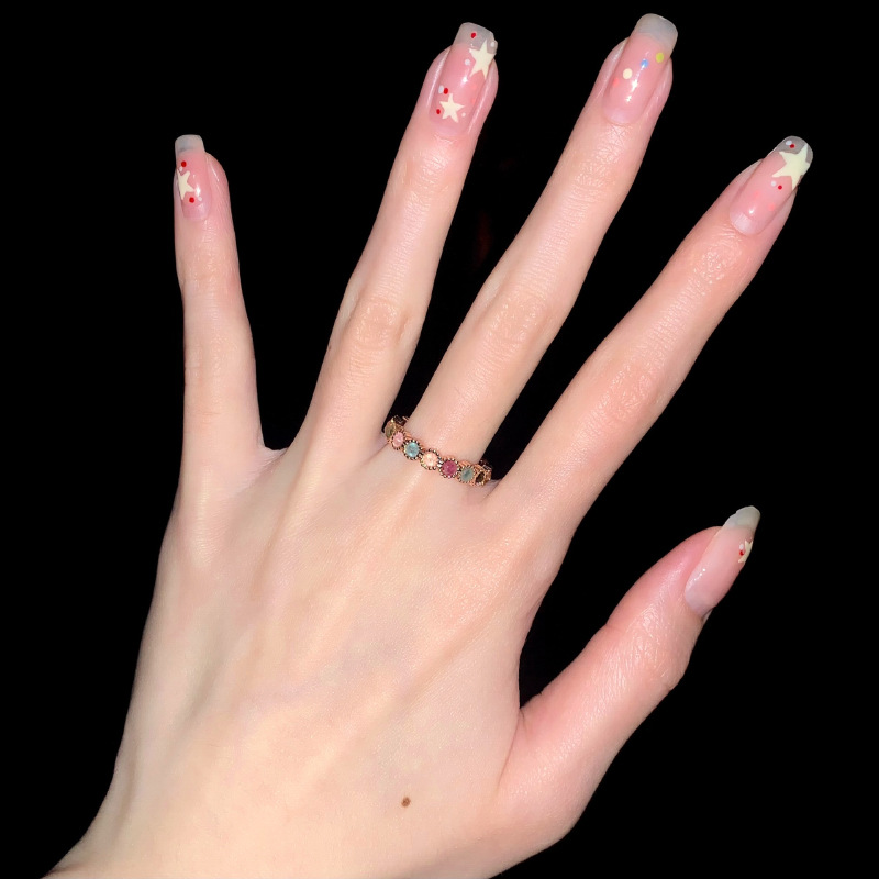 Rainbow Gemstone Ring for Women - Trendy Niche Design, 2025 Style, Sweet Cool Accessories, High-End Feel