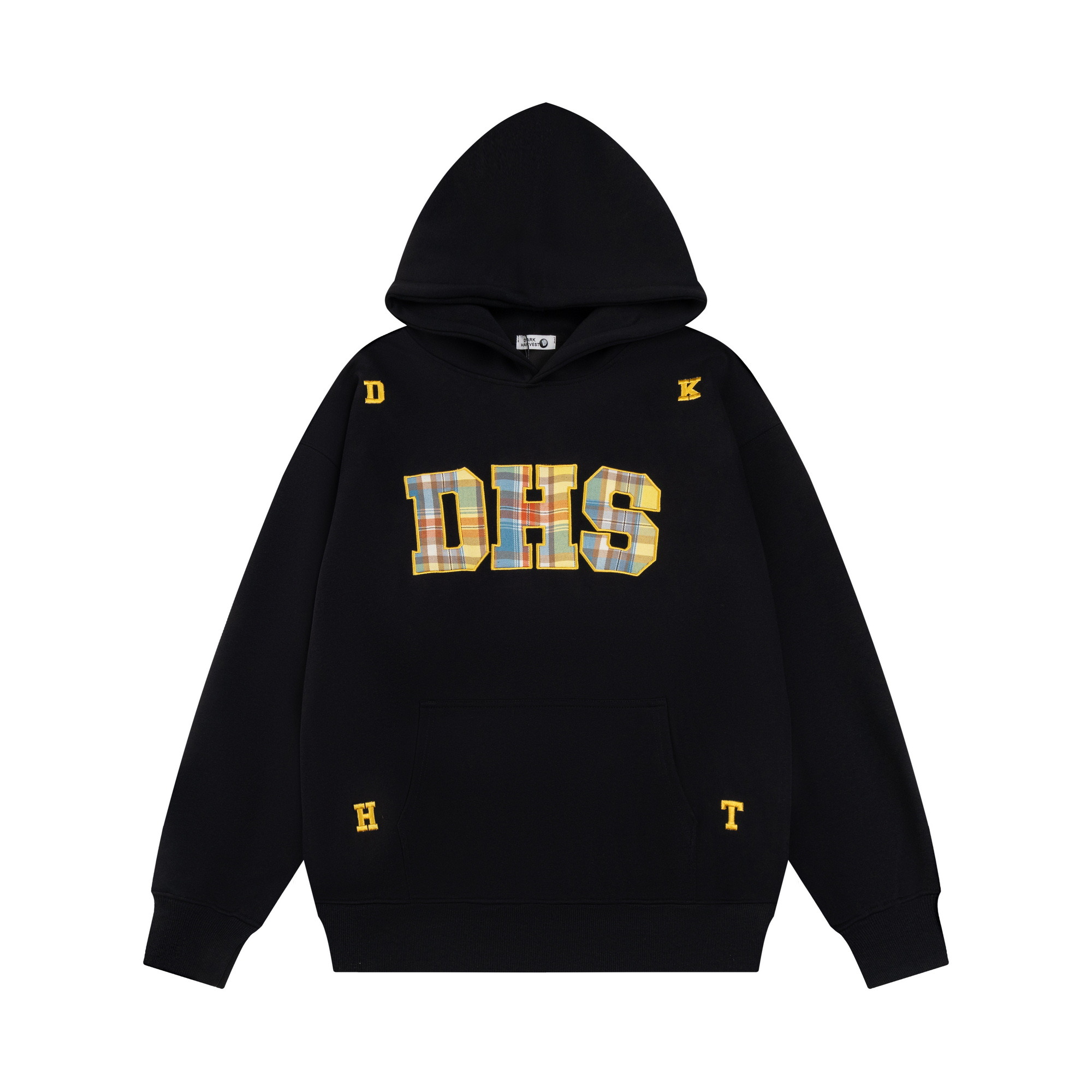 Rainbow Plaid Letter Patch Embroidery Hoodie for Women - Casual Autumn Sweatshirt in National Trend American Style