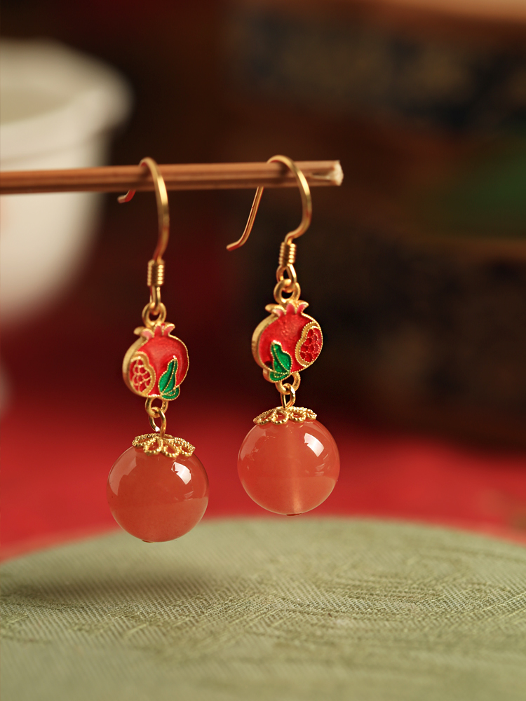 Red Agate Enamel Silver Earrings for Women - Chinese National Style Ice-Type Design for Zodiac Year Red Agate Enamel Silver Earrings for Women - Chinese National Style Ice-Type Design for Zodiac Year