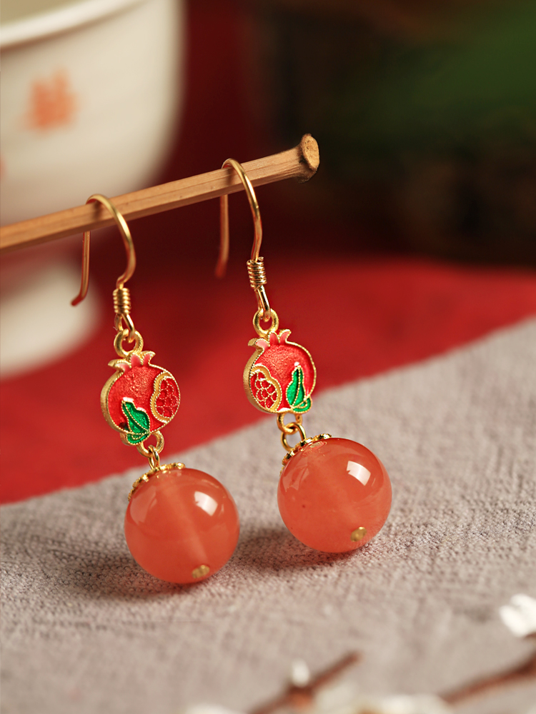 Red Agate Enamel Silver Earrings for Women - Chinese National Style Ice-Type Design for Zodiac Year Red Agate Enamel Silver Earrings for Women - Chinese National Style Ice-Type Design for Zodiac Year