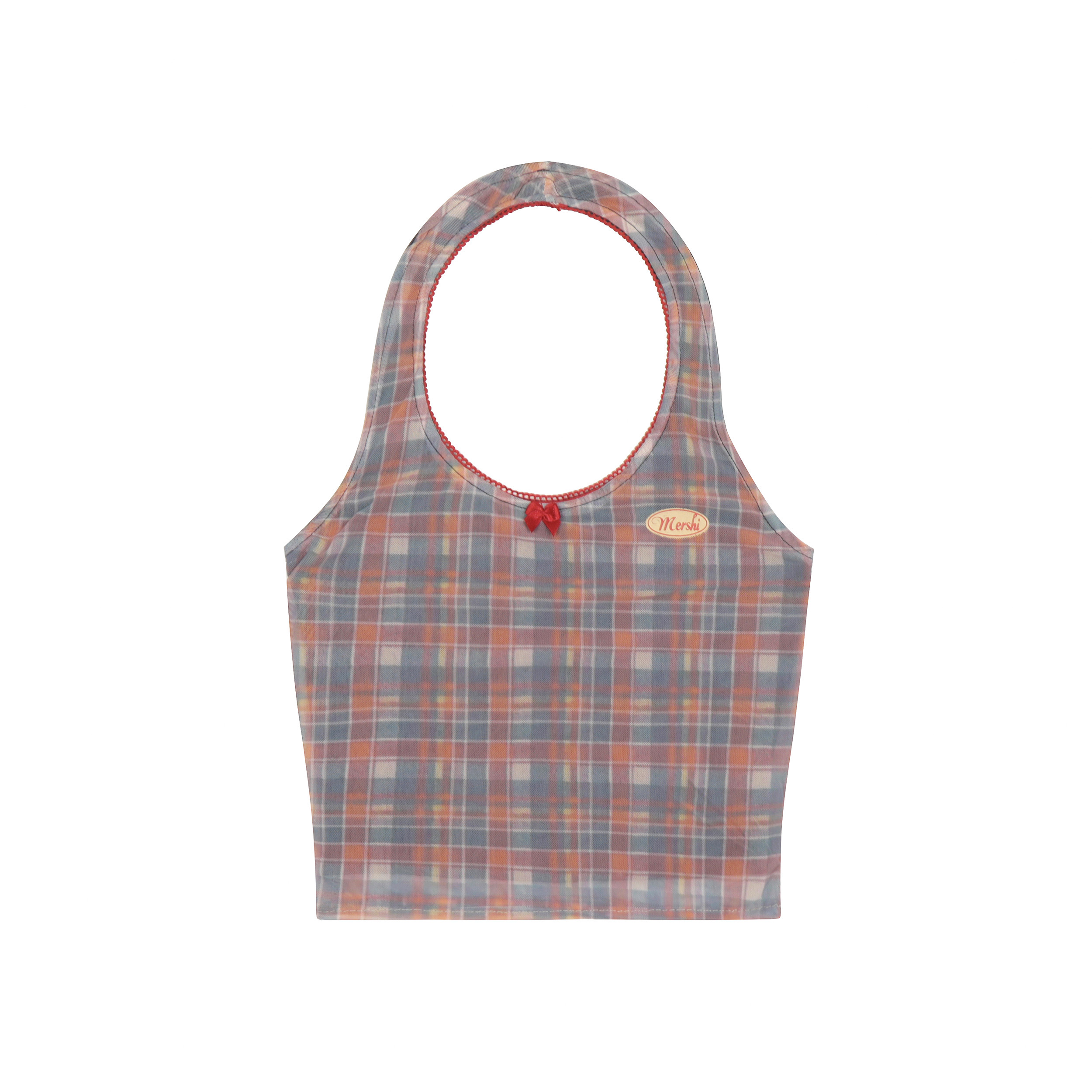 Red and Blue Plaid U-Shaped Neck Halter Top - Sexy Slim-Fit American Style Spicy Girl Fashion for Summer Nights