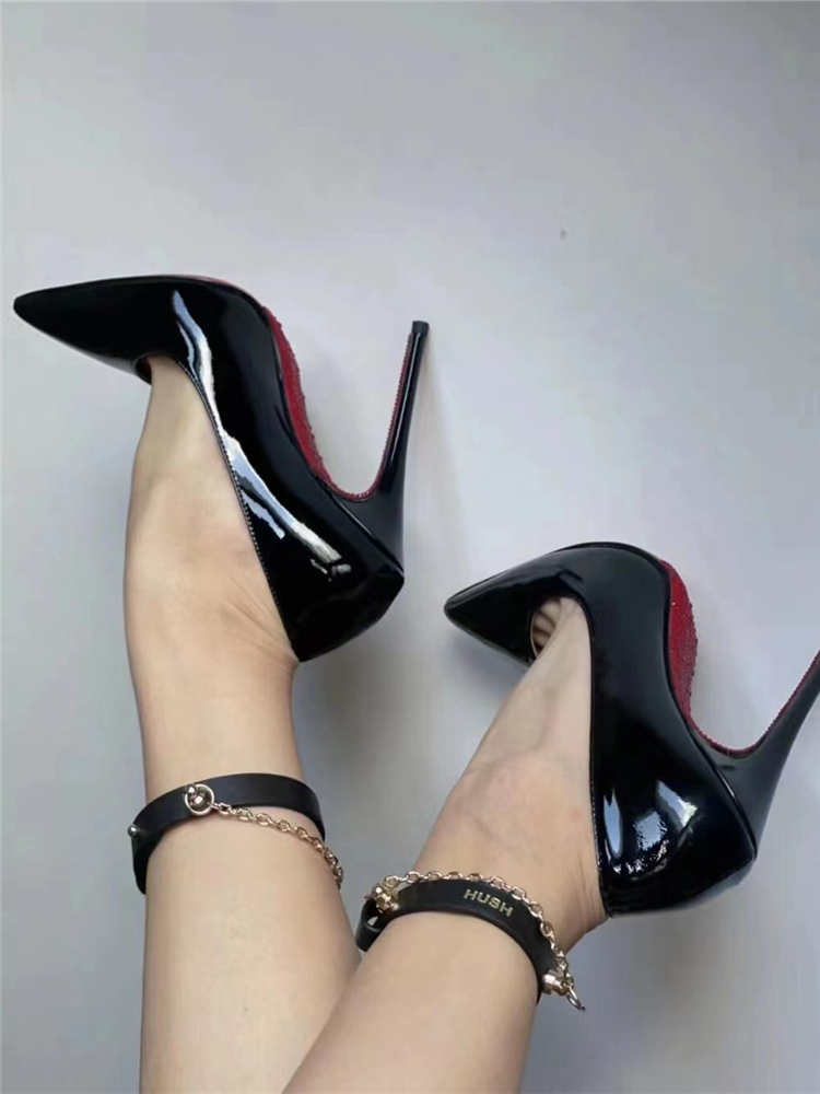 Red Bottom High Heels for Women - Rhinestone Thin Heel Black Patent Leather Pointed Toe Shoes - Sexy Dominatrix Style for Autumn/Winter 2025