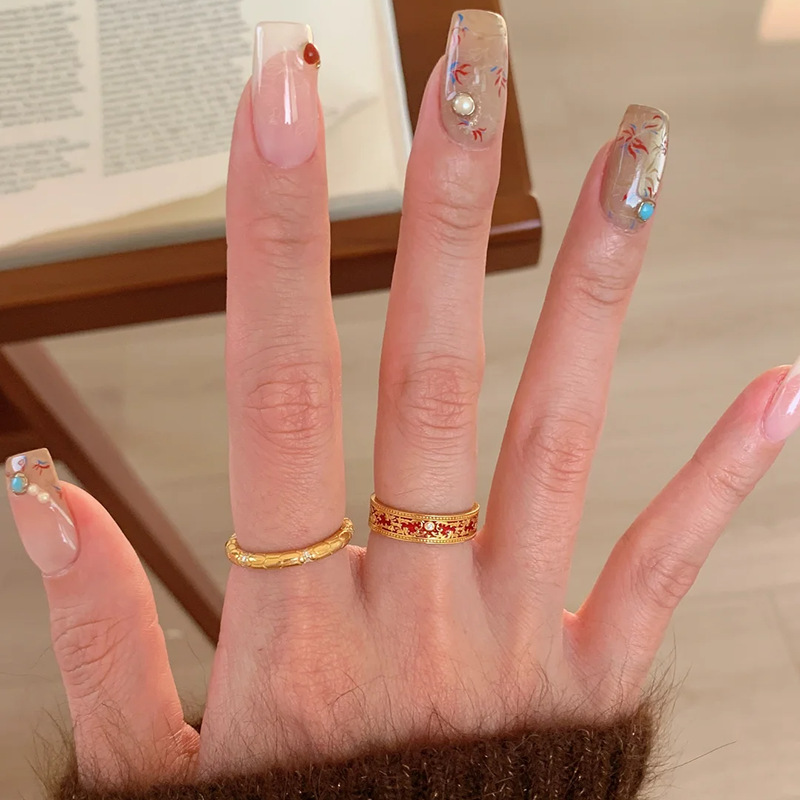 Red Drip Glaze Pattern Ring for Women - 2025 Niche Light Luxury Versatile Finger Accessory in Palace Style Red Drip Glaze Pattern Ring for Women - 2025 Niche Light Luxury Versatile Finger Accessory in Palace Style