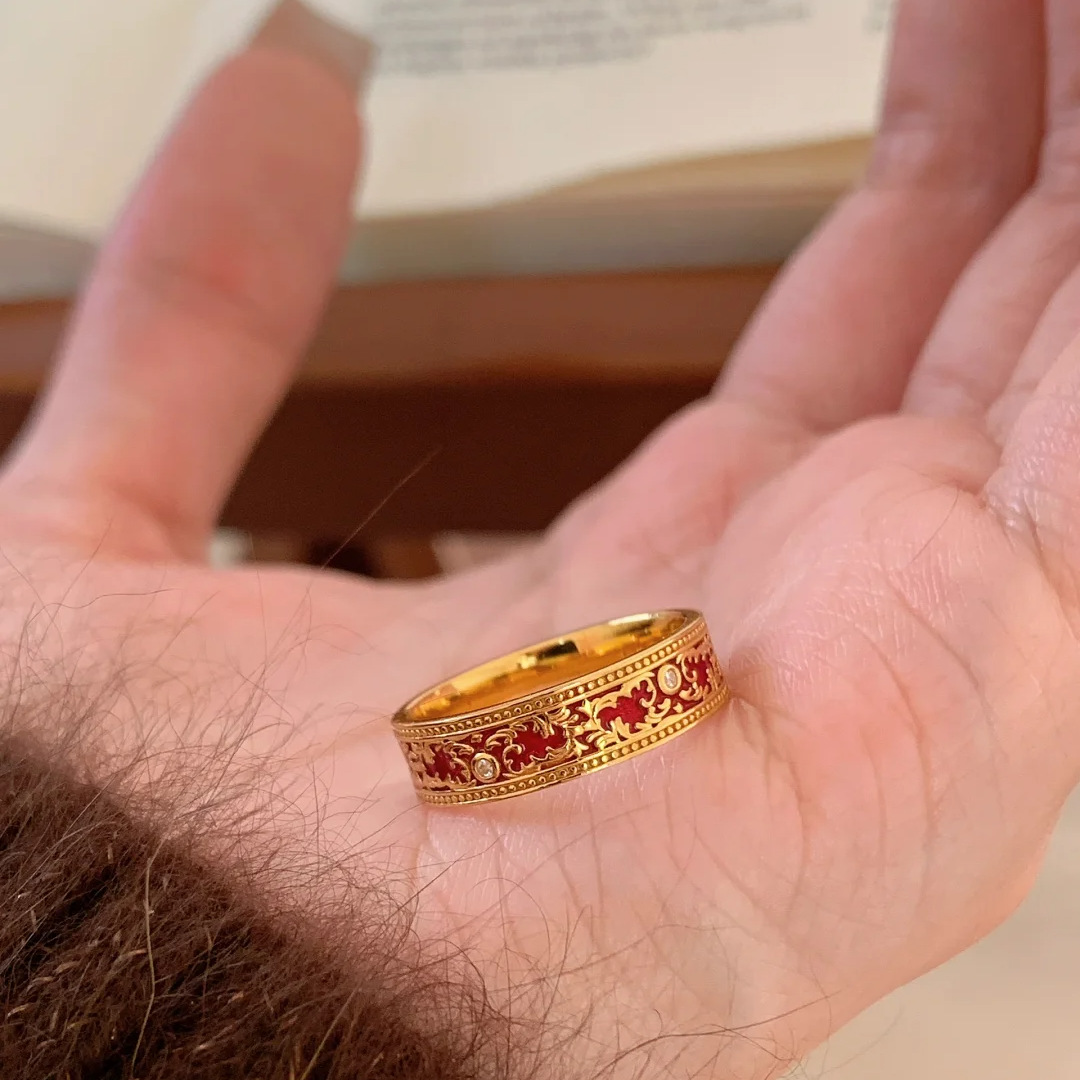 Red Drip Glaze Pattern Ring for Women - 2025 Niche Light Luxury Versatile Finger Accessory in Palace Style Red Drip Glaze Pattern Ring for Women - 2025 Niche Light Luxury Versatile Finger Accessory in Palace Style