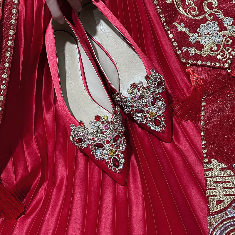 Red High-End Wedding Shoes, Two-in-One Bridal Heels for Xiuhe Dress, Comfortable Chinese Style Toasting High Heels Red High-End Wedding Shoes, Two-in-One Bridal Heels for Xiuhe Dress, Comfortable Chinese Style Toasting High Heels