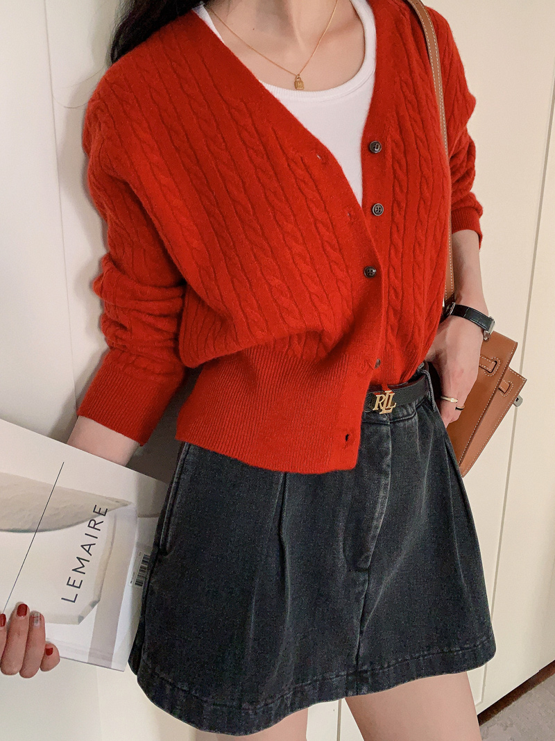 Red Knitted Cardigan for Women - Versatile Long Sleeve Sweater Coat for Spring & Autumn, Airy Wool Blend Layering Piece Red Knitted Cardigan for Women - Versatile Long Sleeve Sweater Coat for Spring & Autumn, Airy Wool Blend Layering Piece