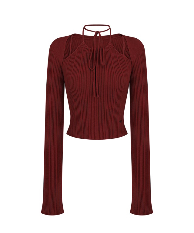 Red Long-Sleeve Knitted Top for Women - Slim Fit, 2025 Autumn/Winter Fashion Essential