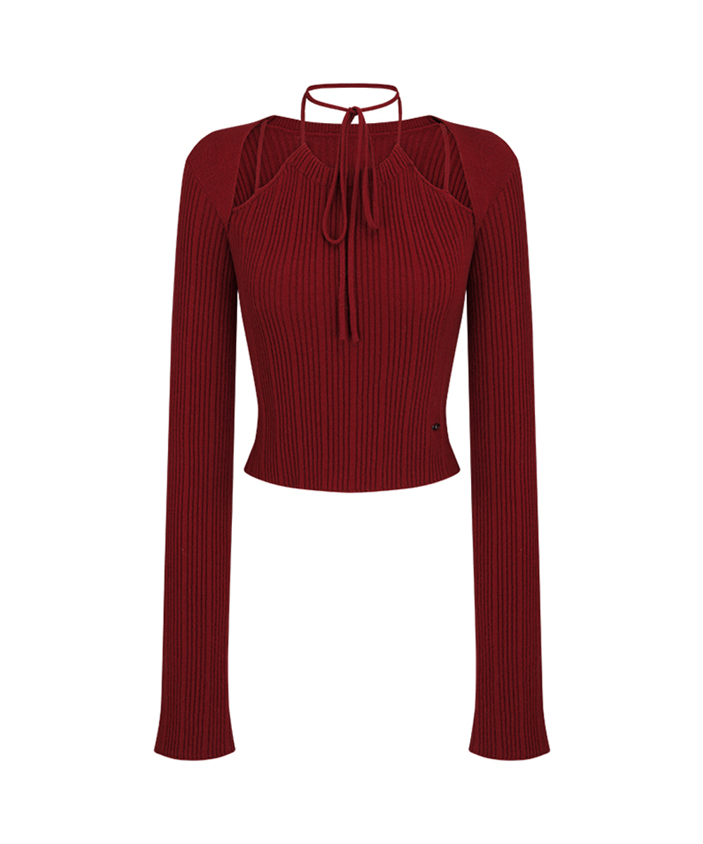 Red Long-Sleeve Knitted Top for Women - Slim Fit, 2025 Autumn/Winter Fashion Essential Red Long-Sleeve Knitted Top for Women - Slim Fit, 2025 Autumn/Winter Fashion Essential