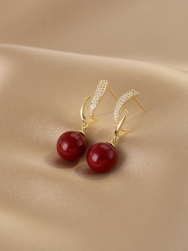 Red Pearl Earrings for Women - Light Luxury High-End Ear Studs, 2025 New Style, Elegant Accessories for New Year Celebrations Red Pearl Earrings for Women - Light Luxury High-End Ear Studs, 2025 New Style, Elegant Accessories for New Year Celebrations