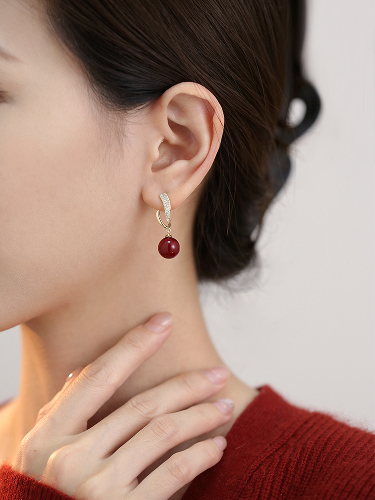 Red Pearl Earrings for Women - Light Luxury High-End Ear Studs, 2025 New Style, Elegant Accessories for New Year Celebrations Red Pearl Earrings for Women - Light Luxury High-End Ear Studs, 2025 New Style, Elegant Accessories for New Year Celebrations