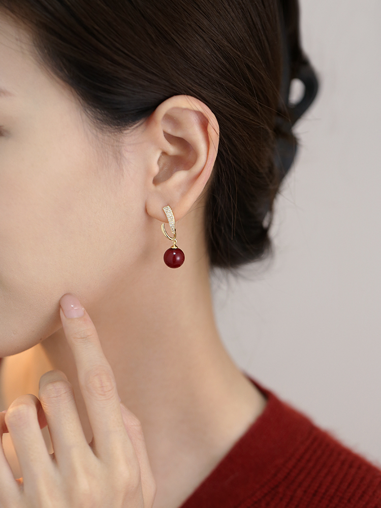 Red Pearl Earrings for Women - Light Luxury High-End Ear Studs, 2025 New Style, Elegant Accessories for New Year Celebrations Red Pearl Earrings for Women - Light Luxury High-End Ear Studs, 2025 New Style, Elegant Accessories for New Year Celebrations