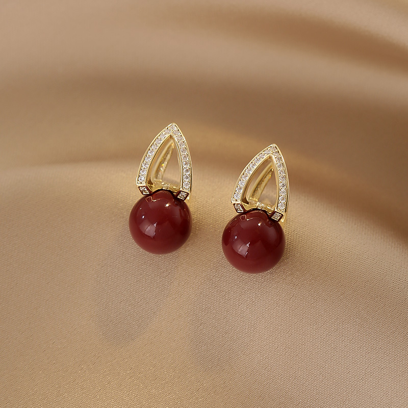 Red Pearl Hollow Earrings for Women, Elegant National Style, Festive Wedding Jewelry, Ideal for Brides and New Year Celebrations