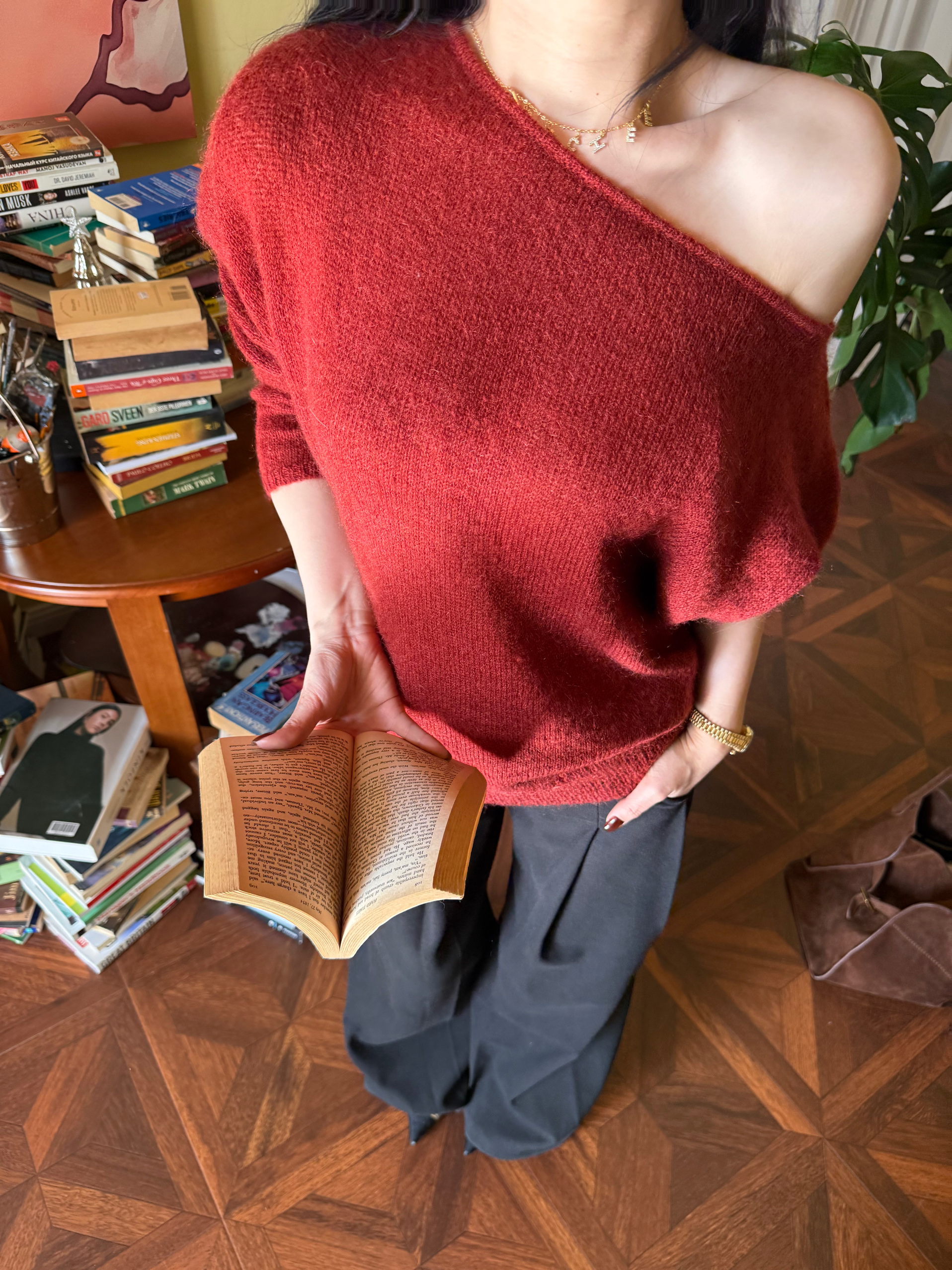 Red Rose and White Jasmine Mohair Sweater - Two-Color Floral Knit Top for a Bright and Beautiful Look, Perfect for Y2K Style