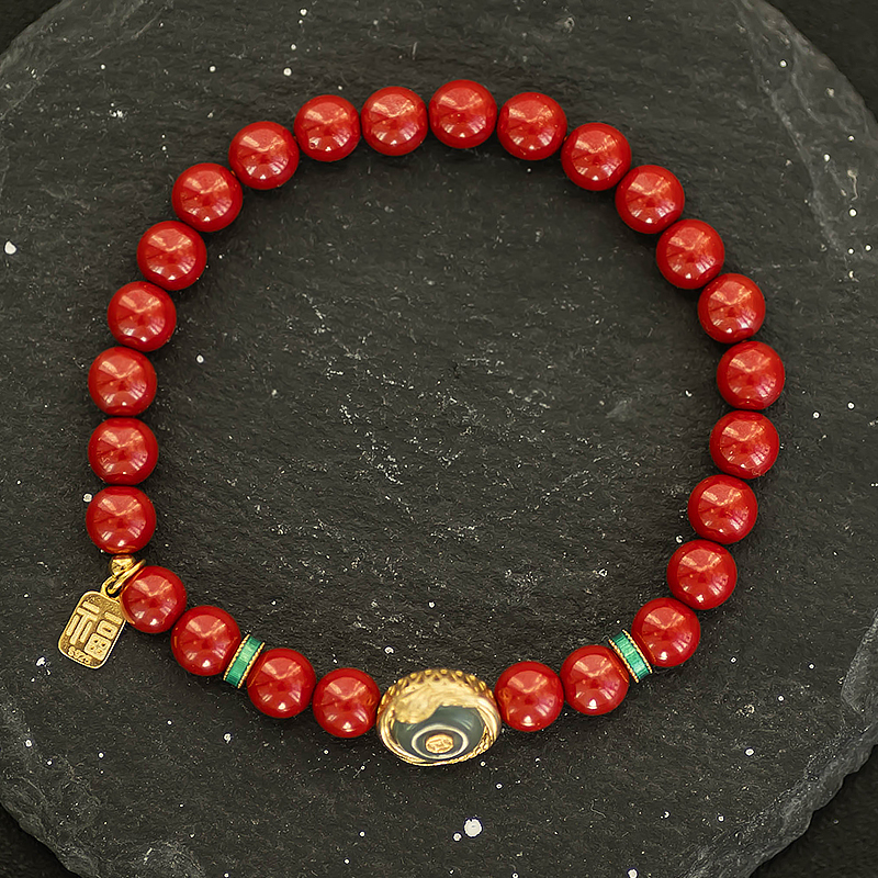 Red Sandalwood Bracelet for Women with Jade Peace Pendant, Natural Emperor Sand Circle, Year of the Snake Birthstone, 925 Gold-Plated.