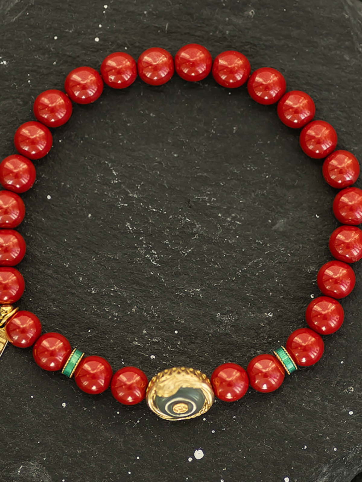Red Sandalwood Bracelet for Women with Jade Peace Pendant, Natural Emperor Sand Circle, Year of the Snake Birthstone, 925 Gold-Plated. Red Sandalwood Bracelet for Women with Jade Peace Pendant, Natural Emperor Sand Circle, Year of the Snake Birthstone, 925 Gold-Plated.