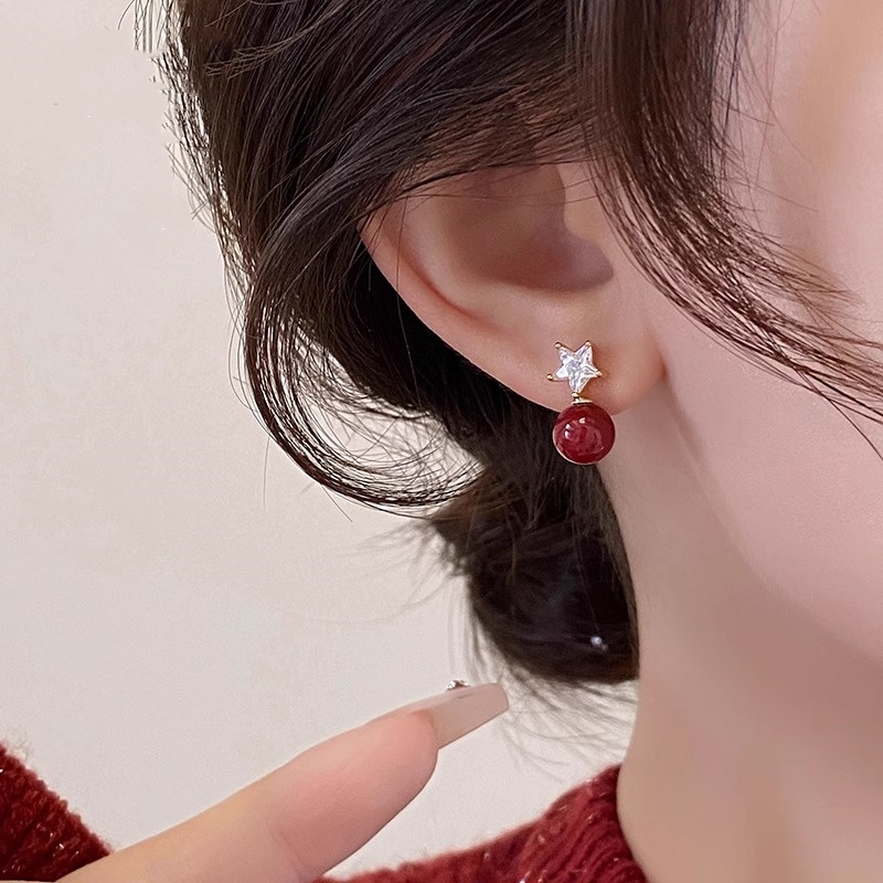 Red Shijia Pearl Stud Earrings - Elegant Temperament Niche Accessories for Chic Style Red Shijia Pearl Stud Earrings - Elegant Temperament Niche Accessories for Chic Style