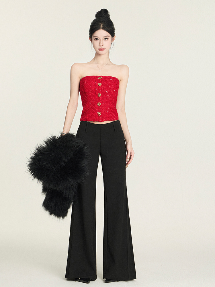 Red Strapless Knit Top - Party Princess Heavy Weight Slim Fit Vest for New Year Celebrations - Chic and Stylish Women's Fashion Red Strapless Knit Top - Party Princess Heavy Weight Slim Fit Vest for New Year Celebrations - Chic and Stylish Women's Fashion