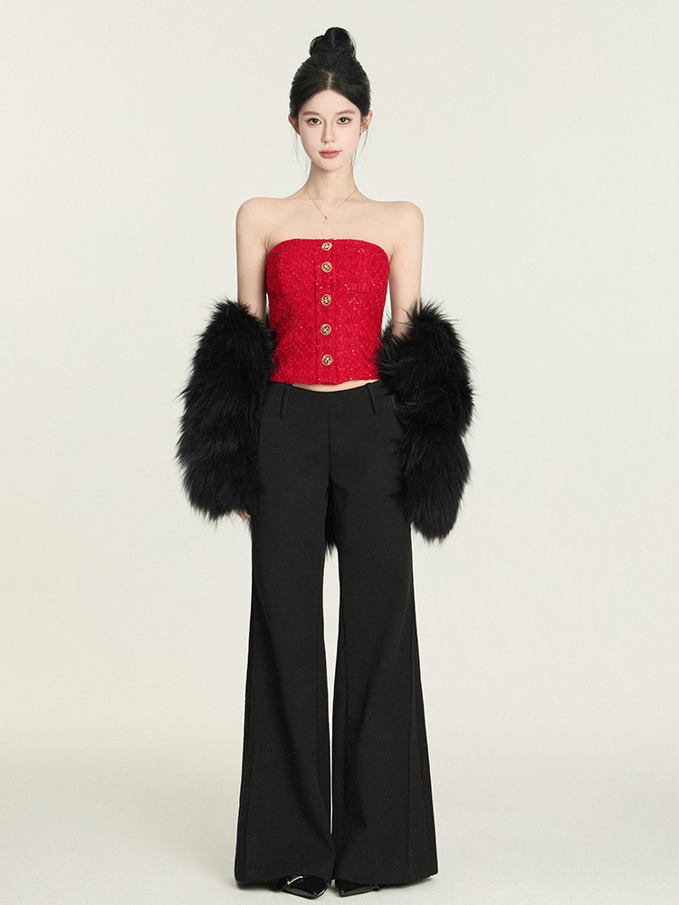 Red Strapless Knit Top - Party Princess Heavy Weight Slim Fit Vest for New Year Celebrations - Chic and Stylish Women's Fashion Red Strapless Knit Top - Party Princess Heavy Weight Slim Fit Vest for New Year Celebrations - Chic and Stylish Women's Fashion